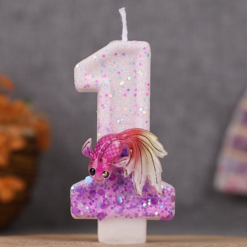 Gradient Pink and Purple Goldfish Digital Birthday Handmade Candle Cake Decoration First Birthday Diy0-9