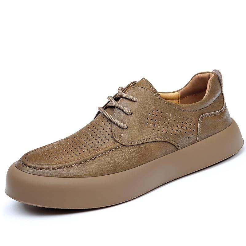 Men's hole shoes new summer trendy brand versatile leather thick baseplate shoes men's hollow casual sports trendy shoes