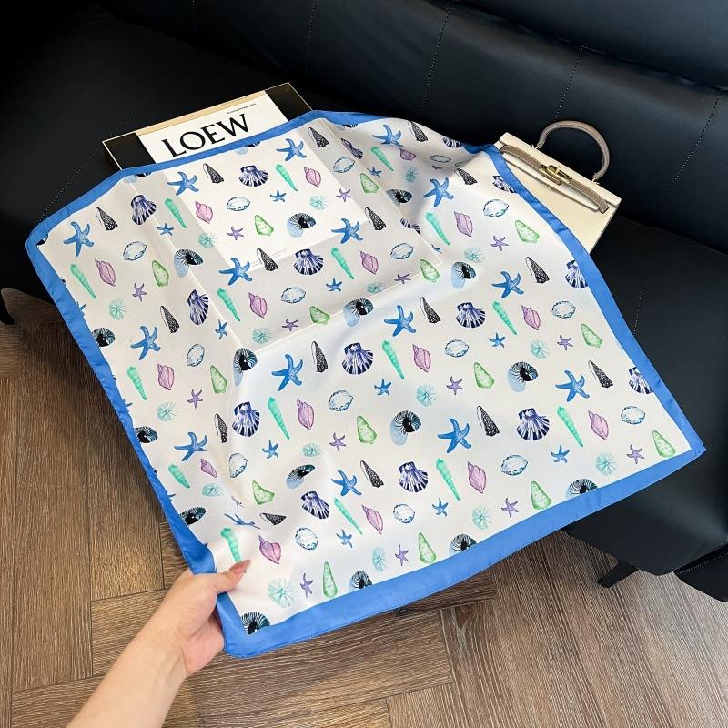 Silk scarf women's spring and autumn decoration versatile ins simple style striped square scarf streamer simulation silk fashion scarf scarf scarf