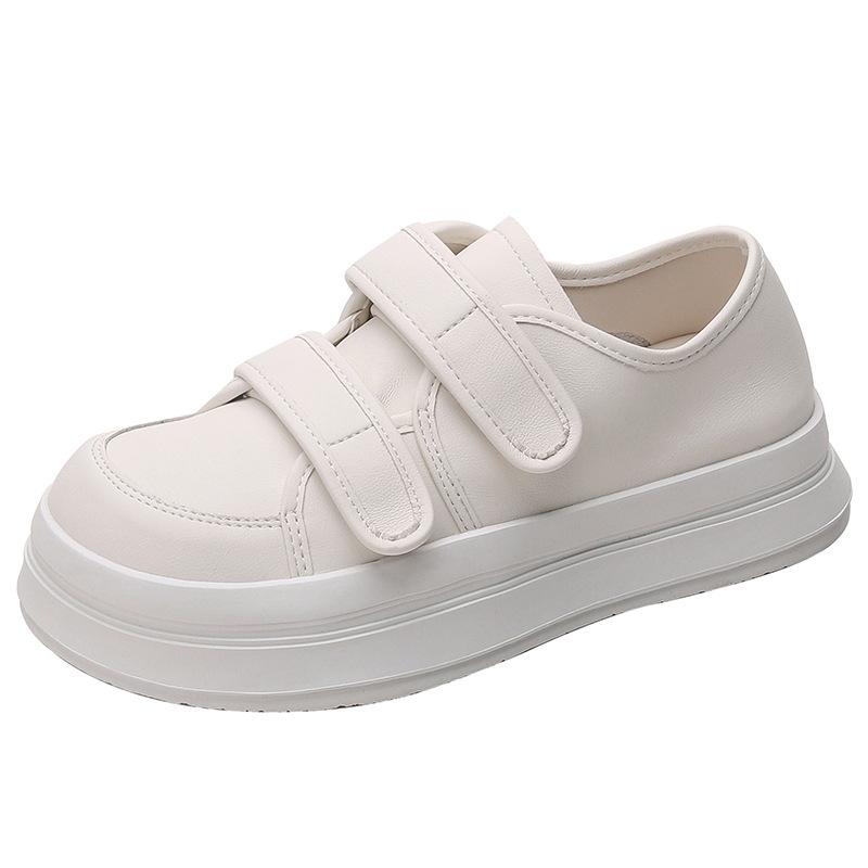 

Липучка толстая подошва кожаные маленькие белые туфли женские весна новые круглый носок плоская подошва обувь прилив 40