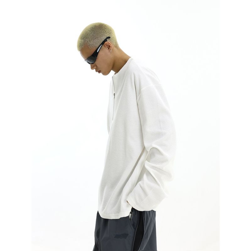 American Retro Fashion Brand Sweater Men's Fall and Winter New Arrival Loose Inner Wear Half Zipper Waffle Long Sleeves T-shirt Bottoming Shirt