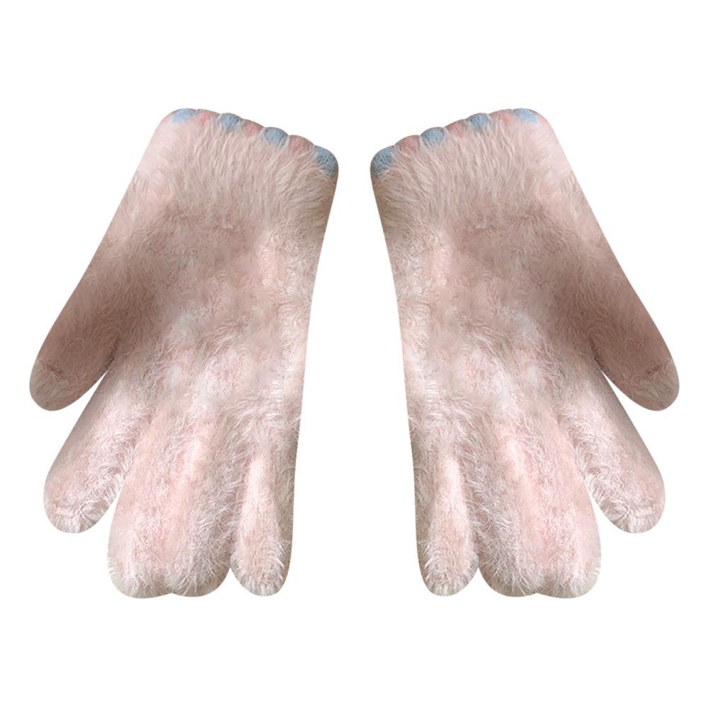 Cute Thickened Touch Screen Gloves Cold-proof Warm Five Gloves Knitting Open Gloves Winter розовый