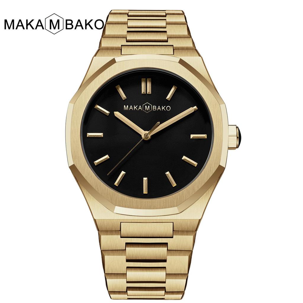Hannah Martin Black Waterproof Watch with Japanese Miyota Movement and Polygonal Stainless Steel Bracelet.