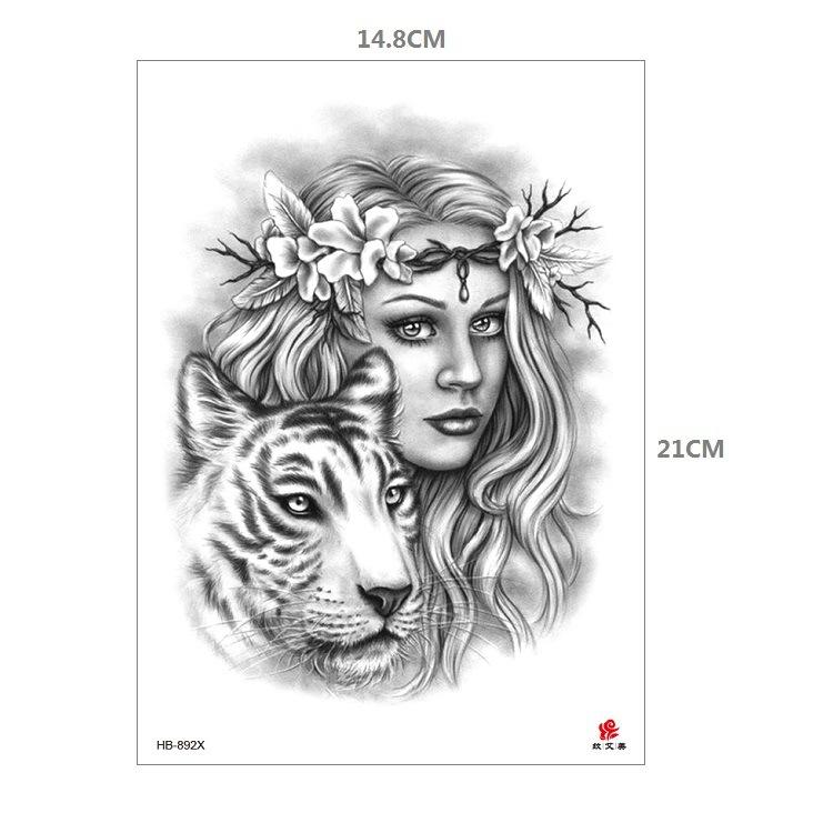 Clown Mouth Flower Body English Color Lion Tiger Half Arm Animal Pattern Water Transfer Simulation Tattoo Sticker