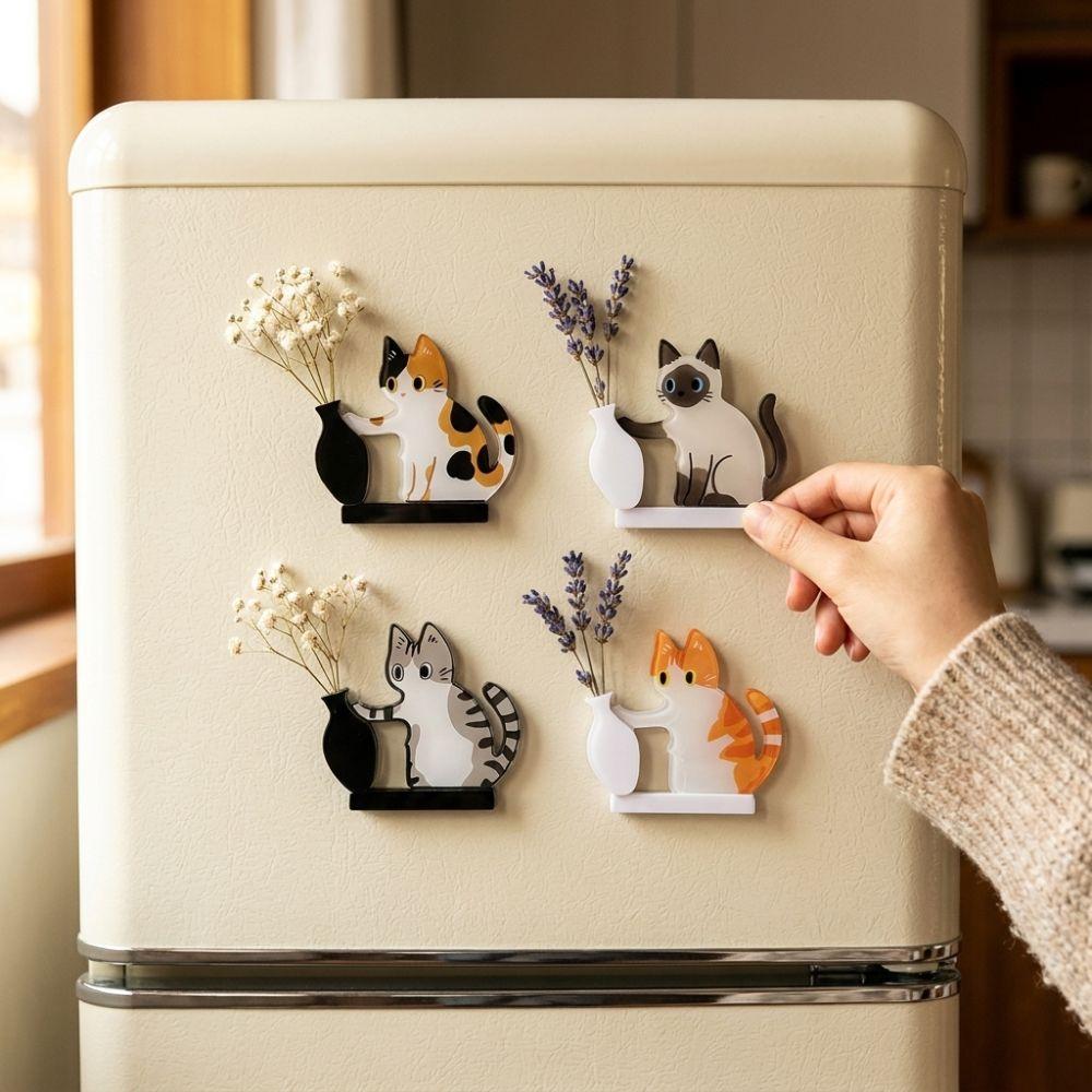 Cartoon Cat Hair Storage Box Moisture Proof Kitten Pushing Vase Magnetic Pet Lovers