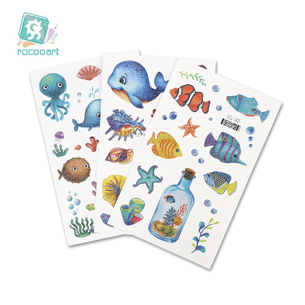 2023 Ruikalong Vandeniui atsparūs blizgantys jūrų gyvūnų animacinių filmukų tatuiruočių lipdukai vaikams