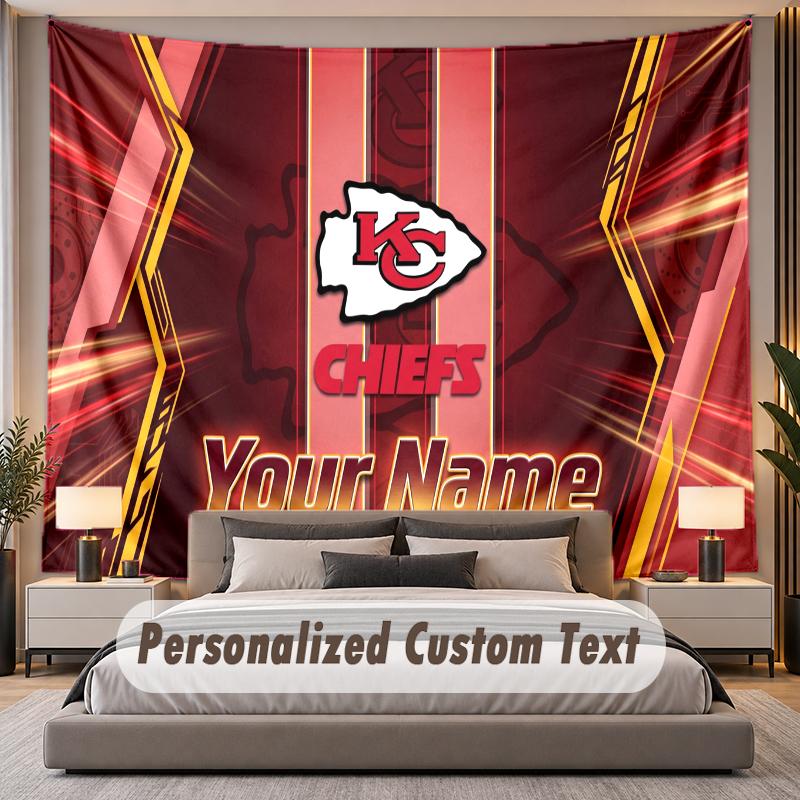 Custom Name Text Tapestry Kansas City Chiefs Personalized Polyester Wall Tapestry For Bedroom And Room