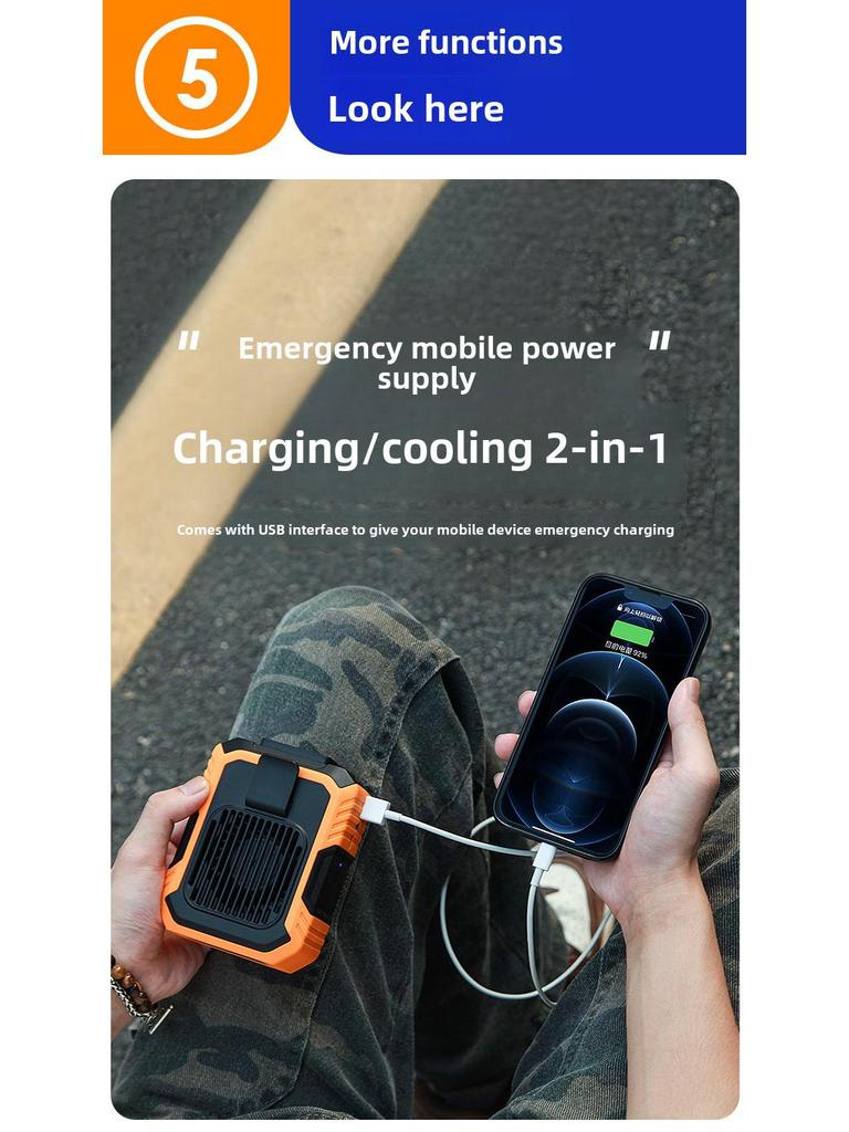 Tragbarer, wiederaufladbarer, an der Taille hängender elektrischer Ventilator: Große Kapazität, starker Wind, Kühlung im Freien