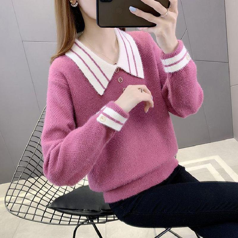 Autumn Women's Long Sleeve Bottom Knitted Sweater Doll Neck Sweater Elegant Sweet Top