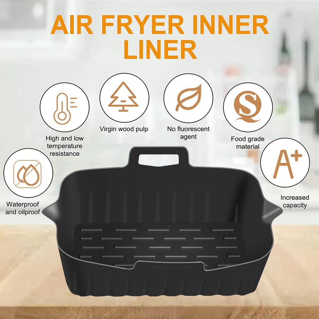 2Pcs Air Fryer Silicone Pot Liners 7.5 inch Hot Air Fryer Accessories Airfryer Baking Mould Reusable Non-Stick Square Tray