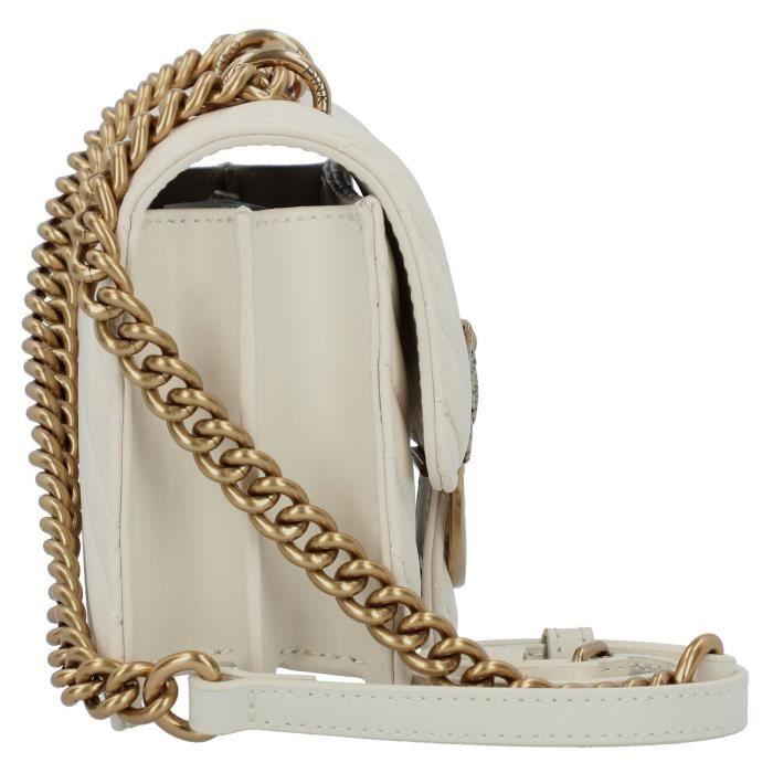 PINKO Love One Mini - Sac bandoulière cuir 21 cm blanc/beige, bride à bouton
