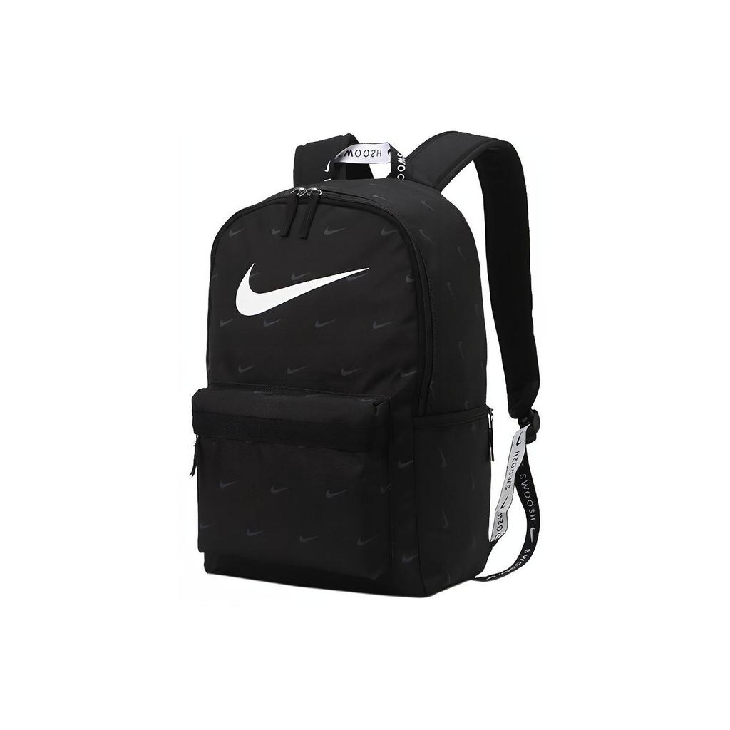 Nike Heritage Swoosh Print Large Capacity Student Zipper Fabric Backpack Unisex Backpacks Black DC7344-010