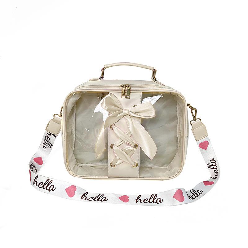 

Little fresh girl transparent messenger bag female, Korean version of ribbon portable small square bag, students use backpacks шампанського