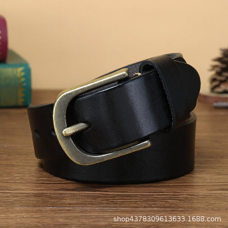 Gürtel Herren Verdicktes Erste Schicht Rindsleder Reines Kupfer Dornschließe Echtleder Retro Trend Vielseitig Jugend Jeansgürtel