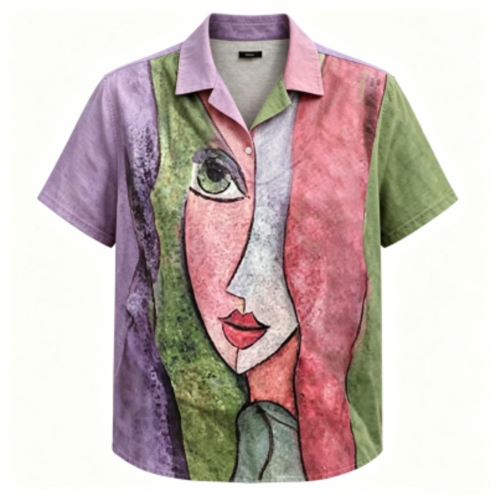 Summer Funny Abstract Face Printing Shirt Hawaiian Beach Vacation Clothing Women's Fashion Street Style Shirt Daily Men's and Women's Shirt