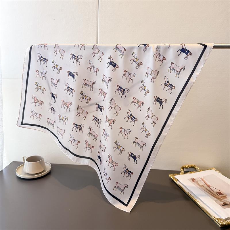 Luxury Horse Lightweight Faux Silk Printed 70cm Small Square Scarf Shawl Neck Scarf High-End Fashion Neck Head Wrap Scarf