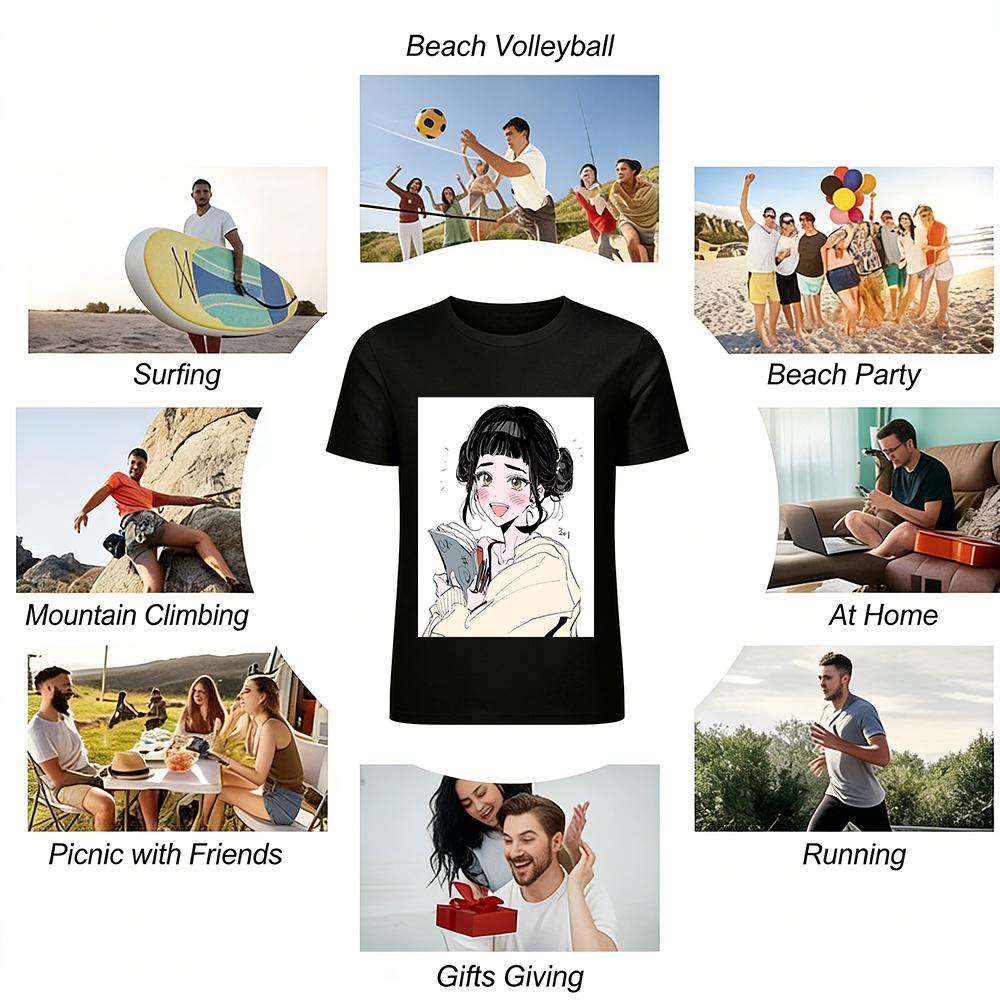 Cute Japanese Style Girl Holding Book Print Loose Sweatshirt Women's Casual Lazy Style Pullover For Spring Autumn Pure cotton T-shirt