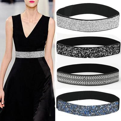 Lesklé rhinestone sequin Corst elastický pás pro ženy Intarzované imitace diamantu elastické pásy Flash barva Dámské módní šaty