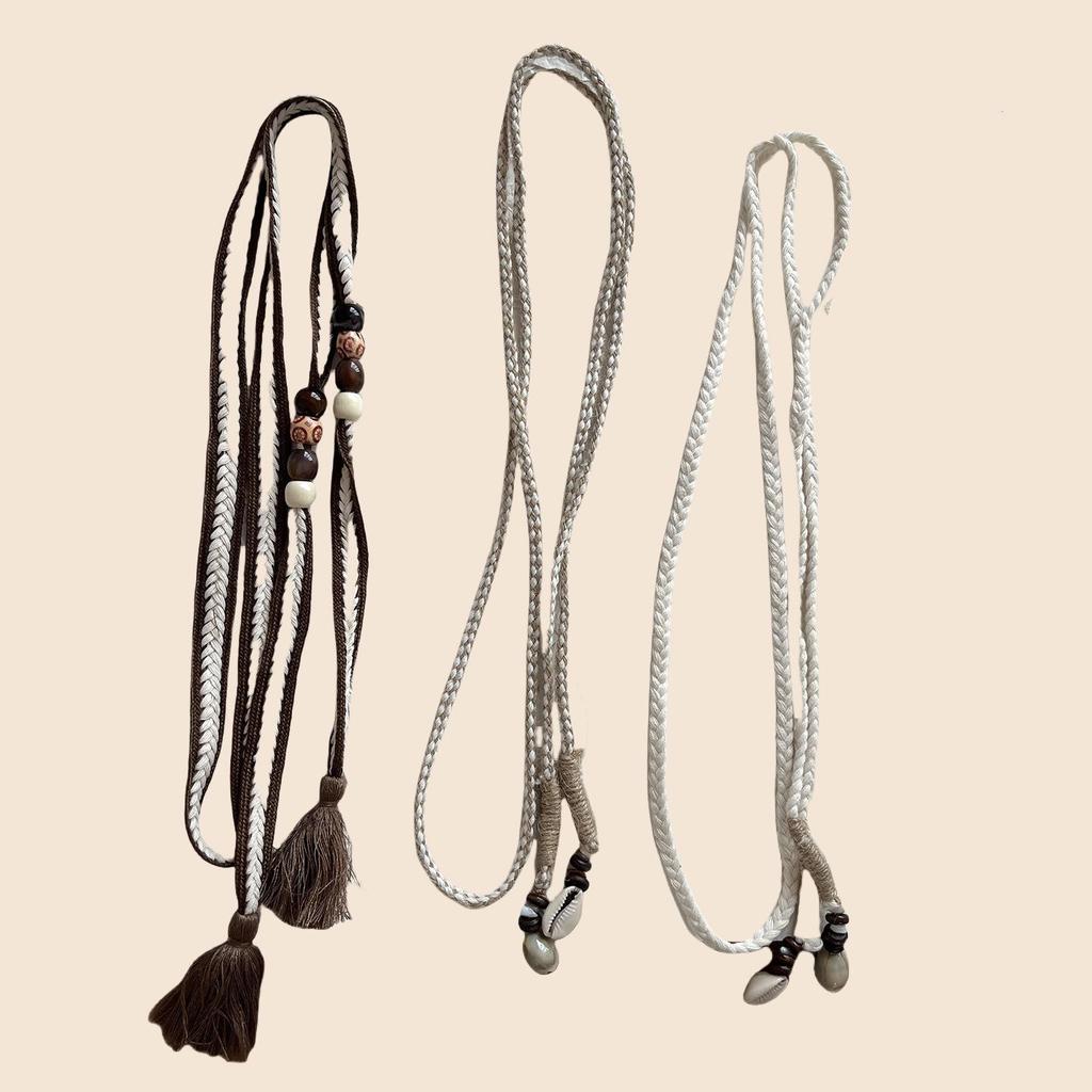 Bohemian Summer 2025 Cotton Rope Woven Belt with Tassel for Dresses