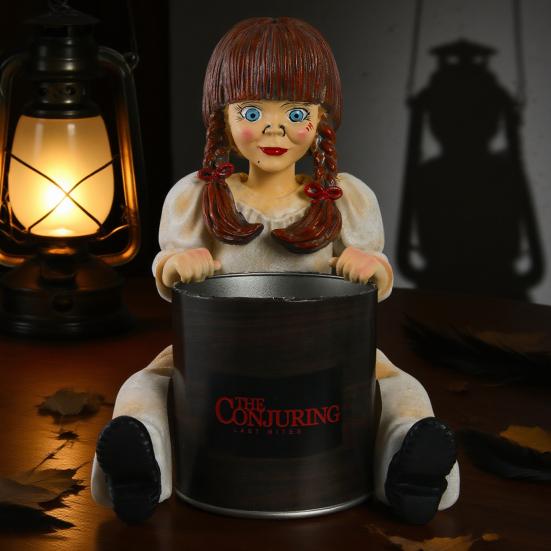 Horror Girl Figurine Creepy Girl Doll Popcorn Bucket Halloween Table Centerpiece Scary Girl Statue for Horror Themed Parties