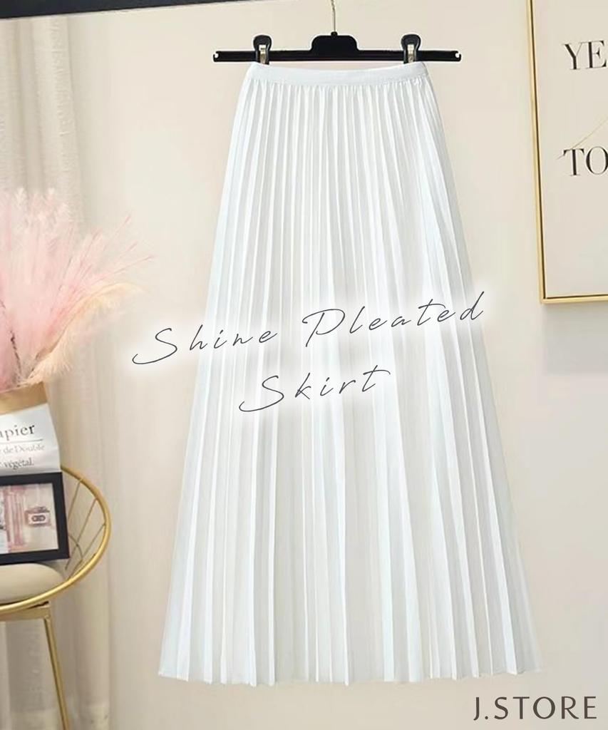 J.STORE Pleated Skirt, Shiny Flare Skirt, Formal, Casual, Wedding, Lolita, School, Solid Color, Summer, Black, 5S-J15-BKXL