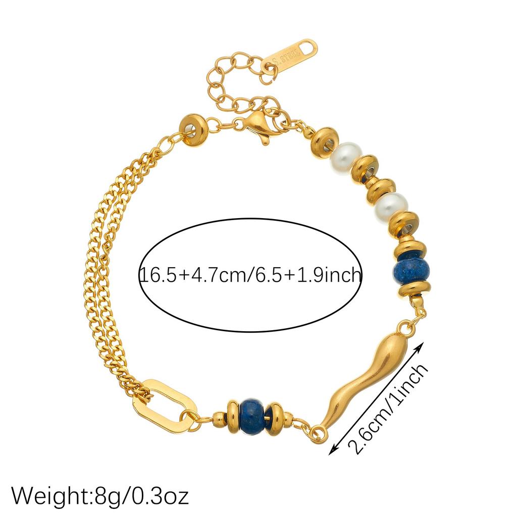Fashionable retro niche irregular beaded bracelet, versatile and high-end, made of lapis lazuli, pearls, and stainless steel