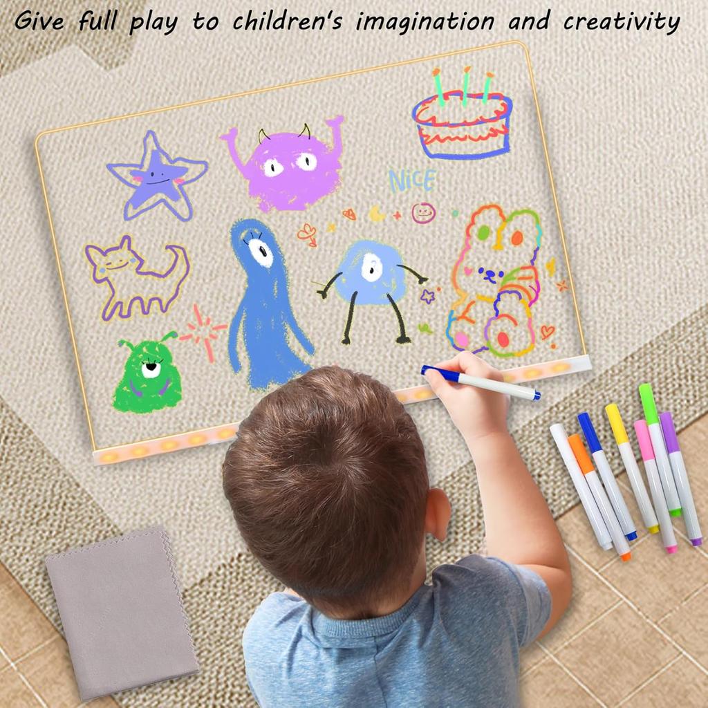 Lumiboard LED Note Board with Light - Dry Erase Acrylic Lighted Message Board for Kids, Adults - Ultimate Doodle Tablet with 7 Colors, Magic Tracing