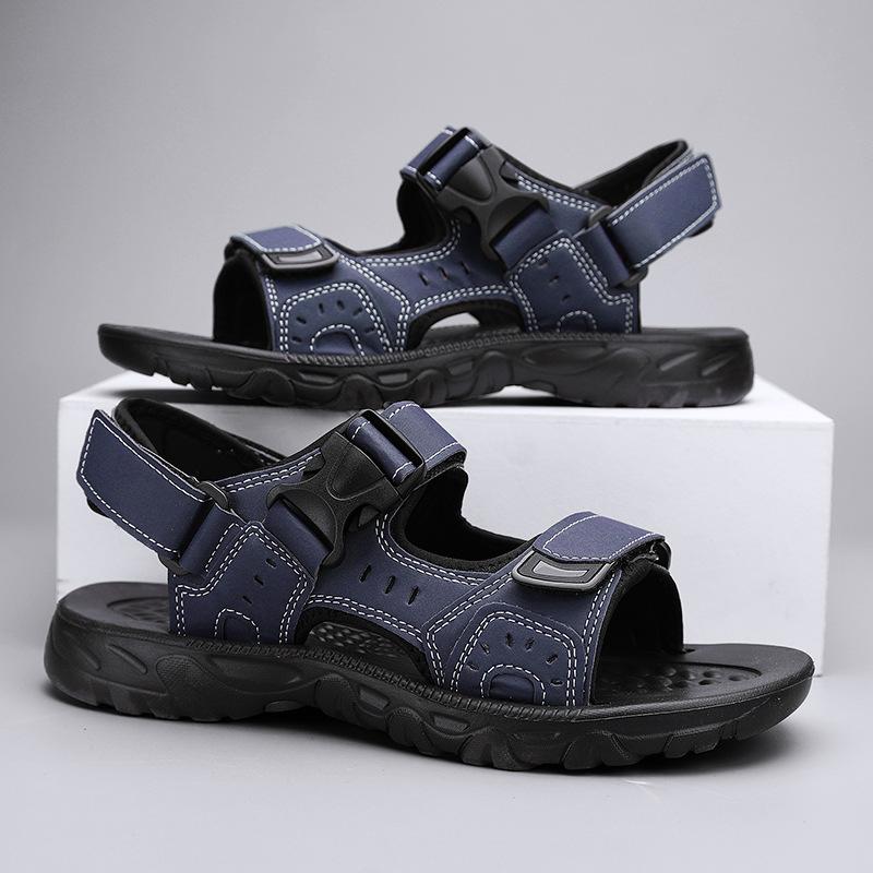 Fashion Summer Men Sandals PU Leather Lightweight Open Toe Flat Mens Casual Shoes Outdoor Walking Sandals for Men Beach Shoes Size
