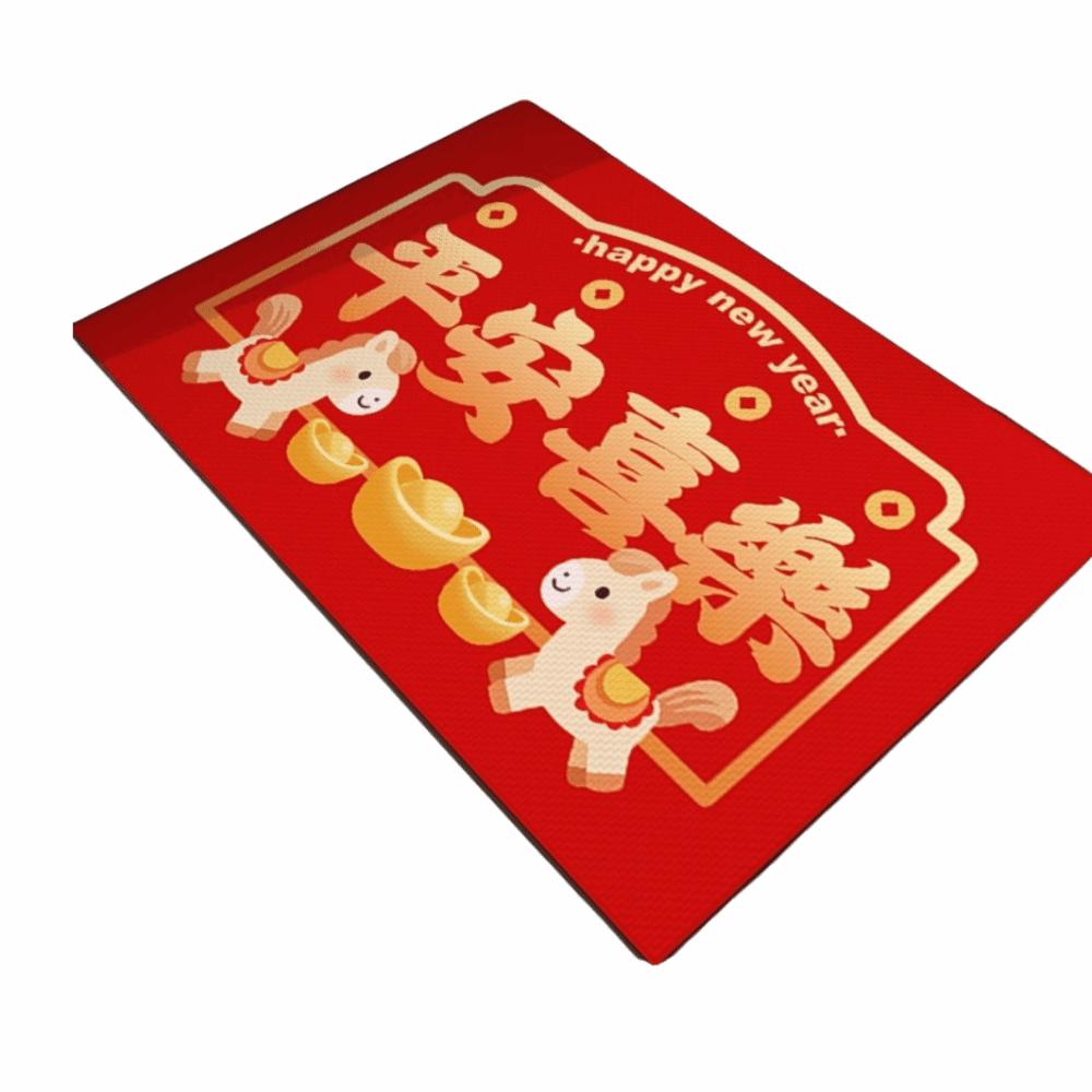 Cartoon Pattern Chinese New Year Door Mat Horse Pattern 40*60cm Horse Year Floor Mat Red Doormat Dirt Resistant