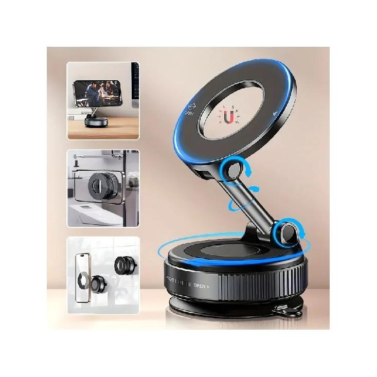 2026 New Strong Magnetic Adjustable Car Phone Holder Foldable Magsafe Design 360° Rotate Vacuum Metal Mount Universal Use