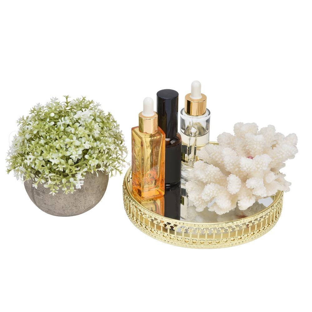 Nordic Style Mirror Tray Vertical Grain Texture Dressing Table Organizer Round Tray Makeup Storage