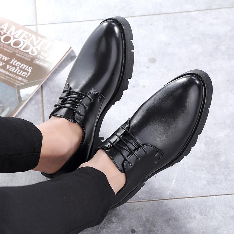 Men Fashion Derby Shoes PU Black Thick soled Durable Leather Men Lace up Business High Quality Formal Shoes Size 38-44