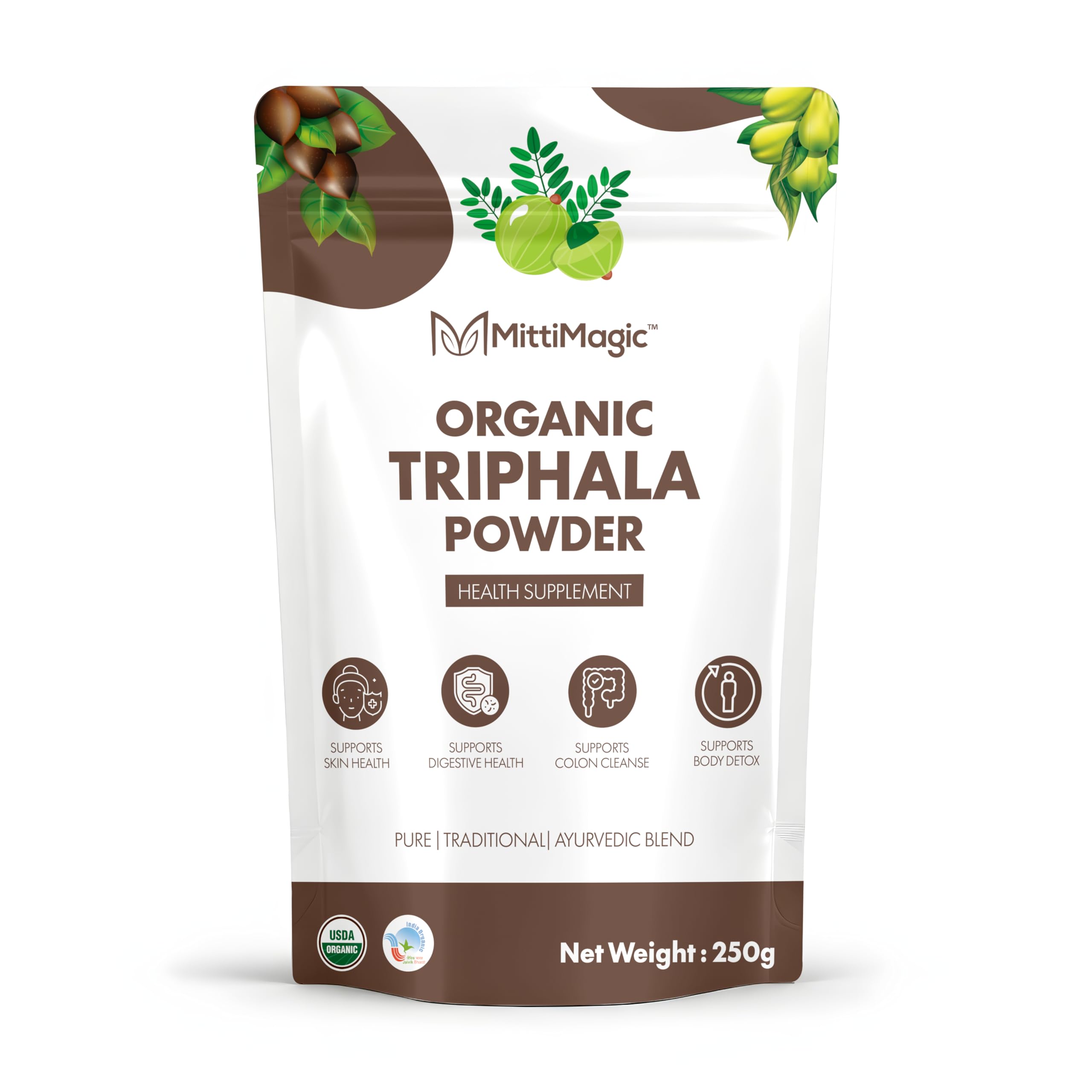 Mittimagic Organic Triphala Powder 250g | 100% Pure & Natural | Supports Digestion & Detox | Ayurvedic Herbal Blend | No Additives
