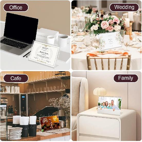 6 x 4 Inch Acrylic Sign Holder, 15 Pcs L Shape Clear Slant Back Sign Holders, Plastic Paper Sign Holder Stand, Clear Picture Frame Acrylic Stands for