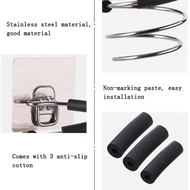 Hair Dryer Holder Blower Organizer Adhesive Wall Mounted Nail Free No Drilling Stainless Steel Spiral Stand Storage For Bathroom