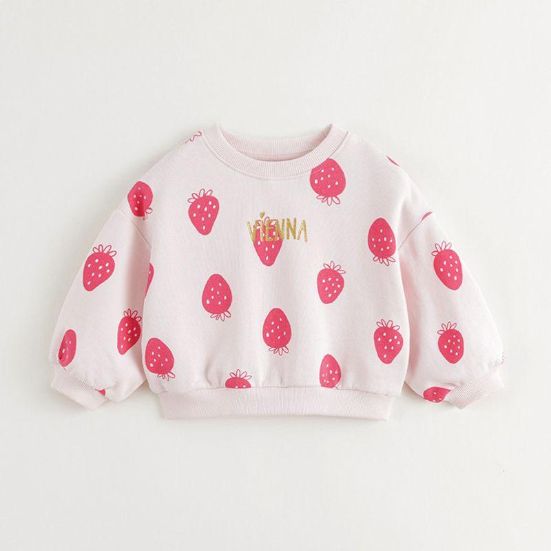 Mark Jenny Girls Small Strawberry Print Loose Round Neck Sweatshirt Kidsren s Top Baby Spring Clothing New Style 240972 Strawberry All over Print 100