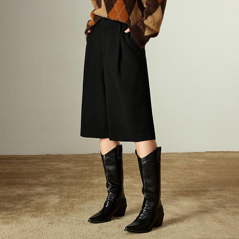 Chuyu Women's Pleated Wide-Leg Wool Blend Cropped Pants