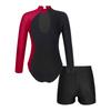 Girls Mock Neck Long Sleeve Sparkle Rhinestone Keyhole Back Leotard V Front Waistband Shorts Dance Skating Outfit