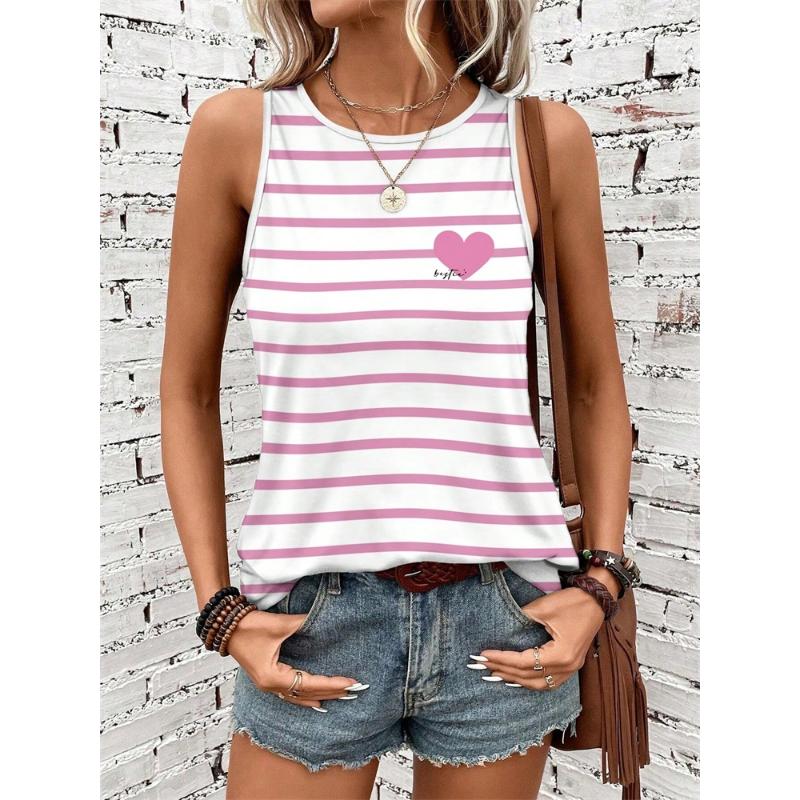 Summer Simple Striped 3D Print Tank Tops Women Fashion Streetwear Oversized O-Neck Vest Off Shoulder Sleeveless Woman Camisole