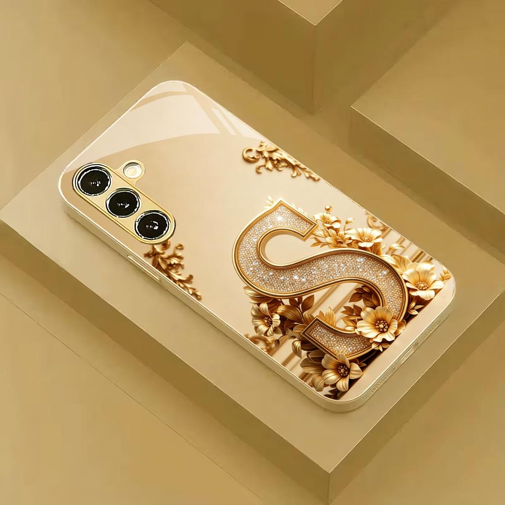 Pattern letter S electroplated glass phone case suitable for Samsung Galaxy S26 S25 S24 S22 S21 S20 FE/Ultra/Plus5G anti drop