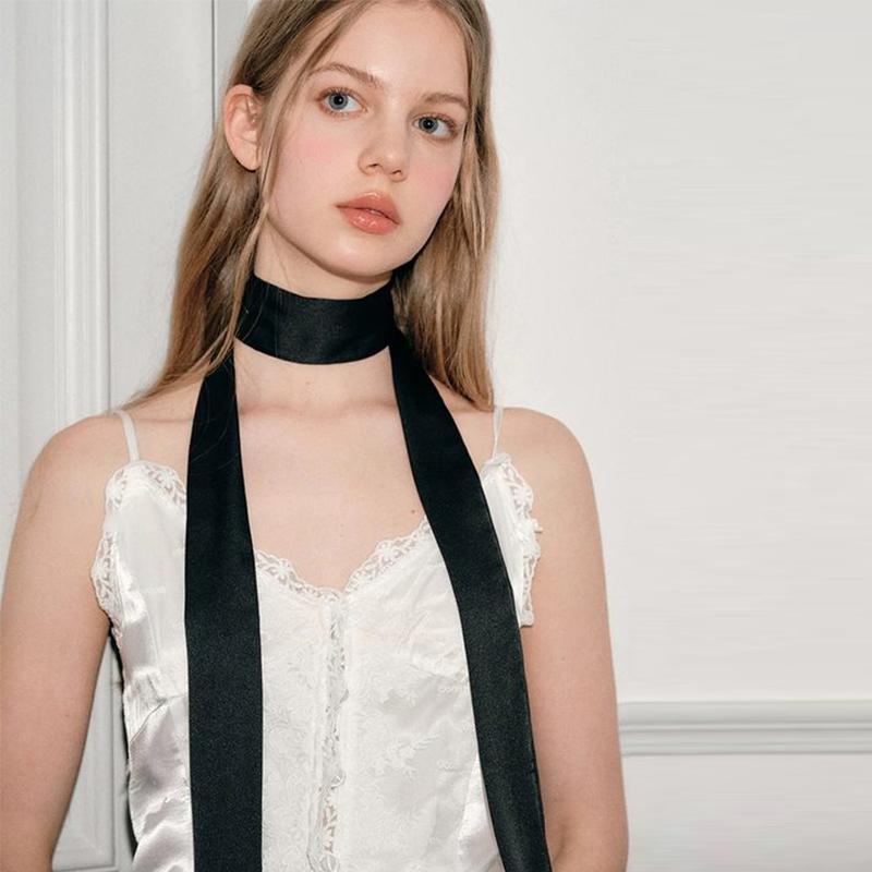 5x200cm Solid Color Silk Scarf for Women Versatile Narrow and Long Neckerchief Silk Satin Headband Fashionable Decoration Ribbon
