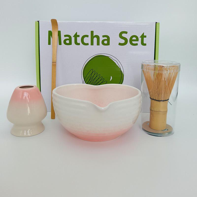 Japanese Ceramic Matcha Tool Set: Spout Bowl & Hundred-Bristle Whisk for Tea Ceremony