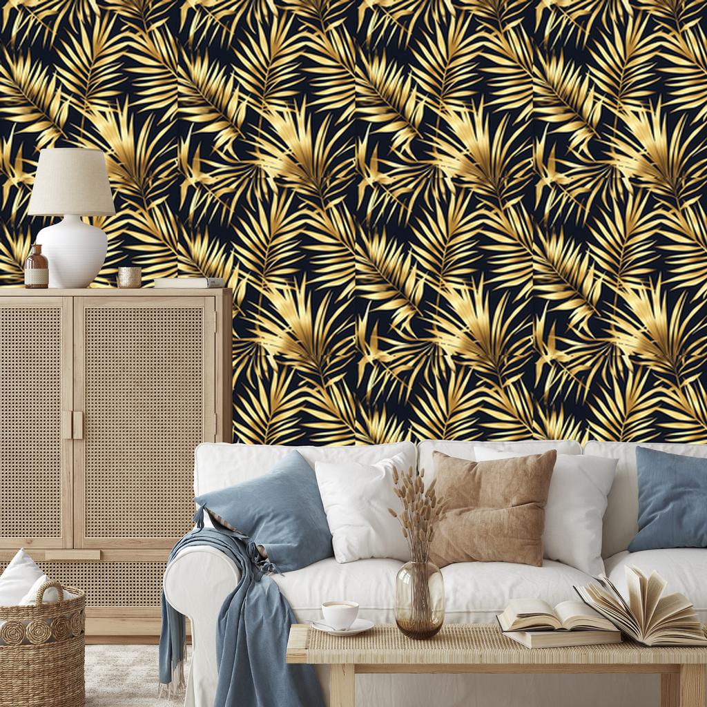 Flowers and Leaves Wallpaper Ochre and Brown for Living Room and Bedroom 50x1000