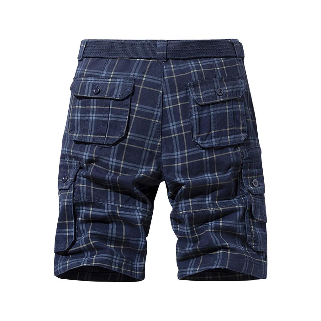 Herren Sommer Arbeitskleidung Plaid Shorts Lose Casual Fünf-Punkt-Hose Multi-Pocket Zipper Herren Jogging Shorts
