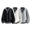 2026 Spring/Autumn Trendy Casual Plaid Hoodie - College Style, Loose Fit, Fake Two-Piece, Long Sleeve