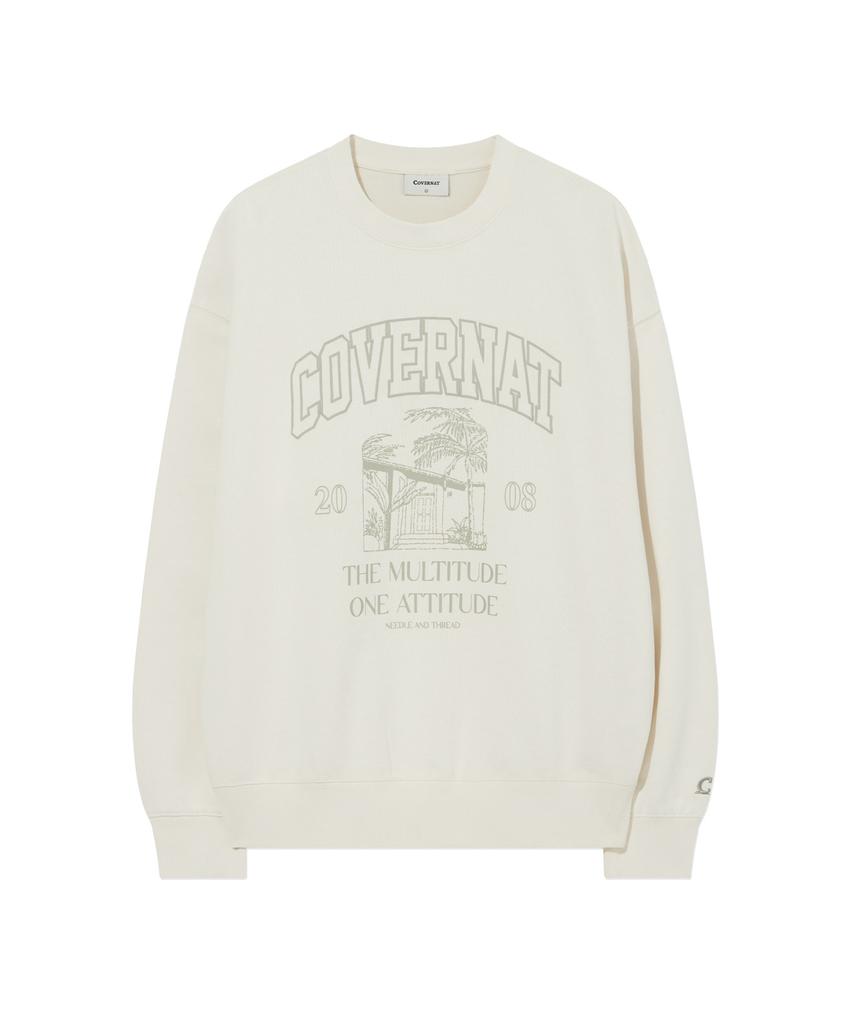 COVERNAT Palm Tree Graphic Sweatshirt Ivory