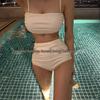 Women's High-Waist Slimming Bikini - Solid Color, Tummy Control, Small Bust, Pure Desire Style
