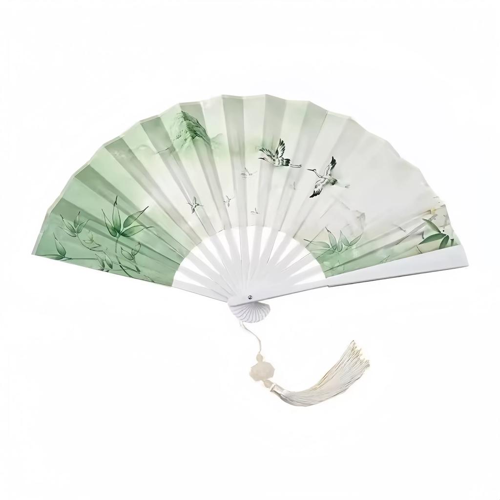 Hanfu Fan for Boys, Chinese Style 8inch Plastic Fan with Tassel Pendant, Trendy Folding Fan for Children, Silk Cloth, Ancient Style, Tear-Resistant