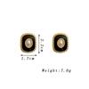 New Square Black Enamel Oil Stud Earrings for Women Party Elegant Oval Imitation Pearl Charms Earrings Vintage Trendy Jewelry