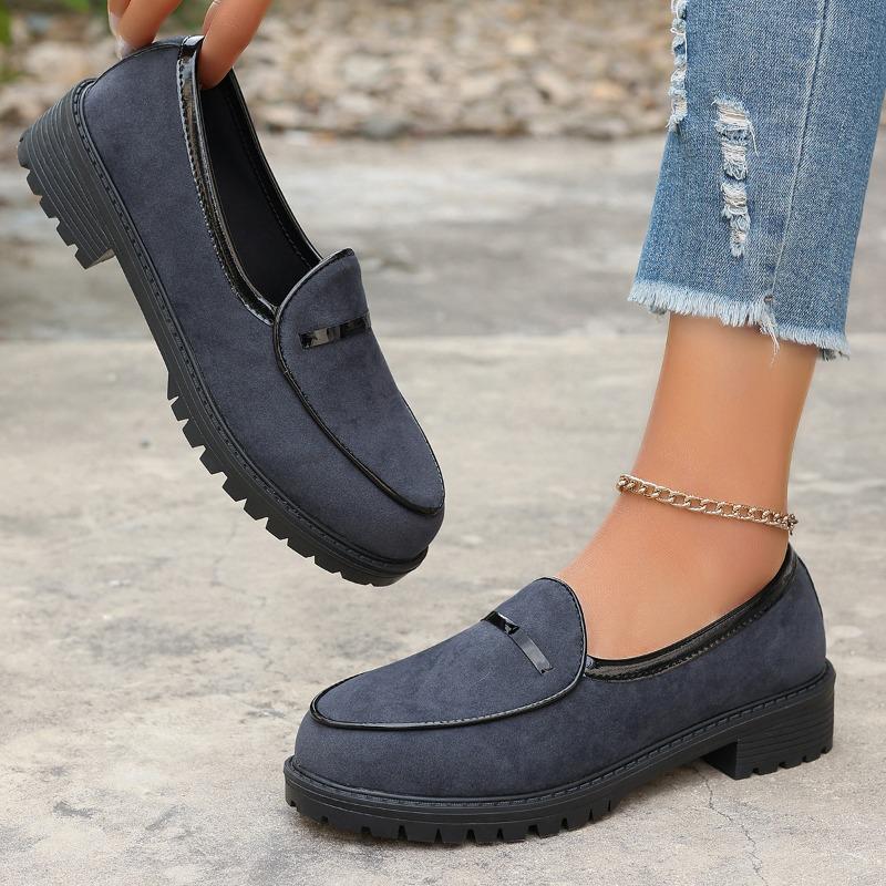 Mode Frühling Neu Dicke Ferse Slipper Damenmode Runde Spitze Tiefer Ausschnitt Wildleder Dicke Sohle Rutschfest Verschleißfest Einzelne Schuhe